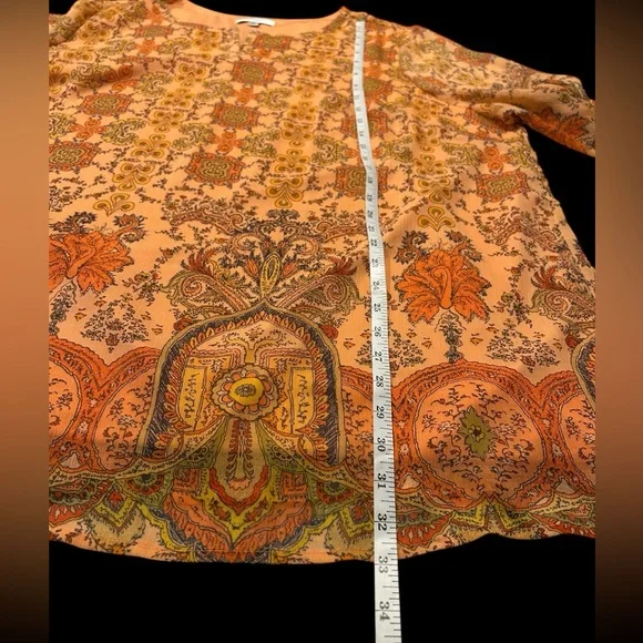 Beautiful Liz Claiborne Bohemian Peach Floral Tunic Top - Picture 7 of 9